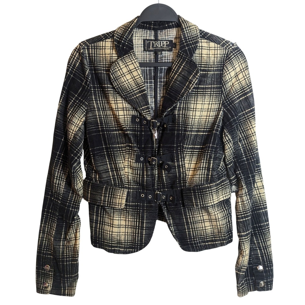 Vintage Tripp NYC Plaid Buckle Blazer L Y2K Goth Punk Grunge Jacket Academia Emo - Picture 2 of 11